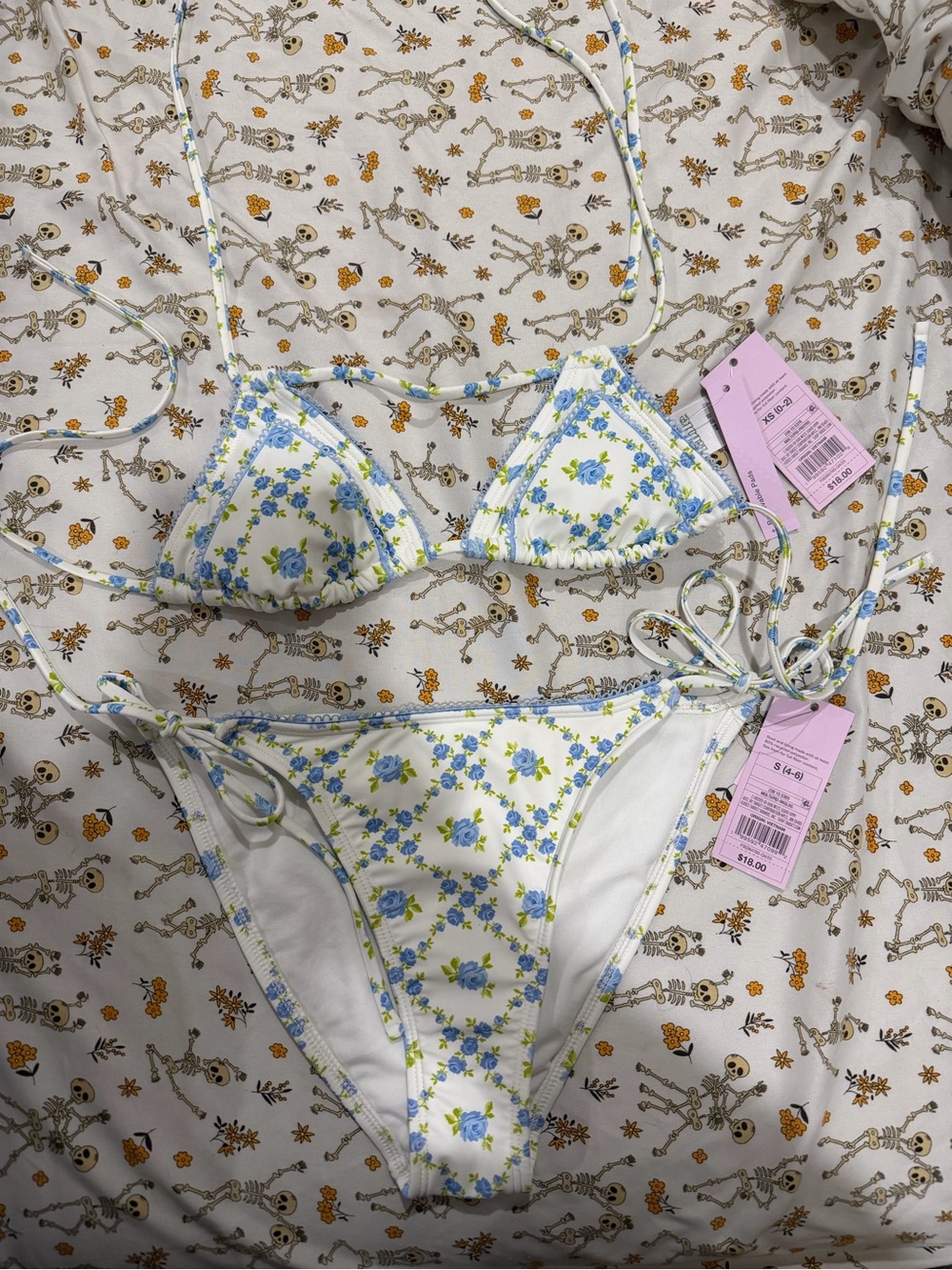 wild fable White Bikini Set with Blue & Green Floral